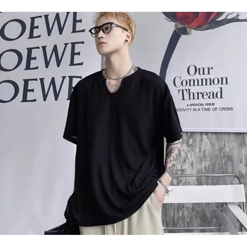 Áo Thun Tay Ngắn Cổ Chữ V Phong Cách Đường Phố Hàn Quốc Cho Nam