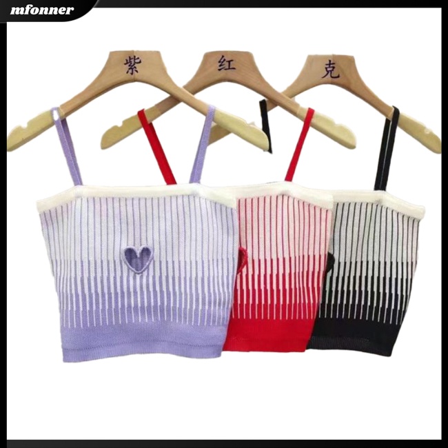 Áo Croptop Dệt Kim Hai Dây Ôm Dáng Màu Sắc Tương Phản Quyến Rũ Cho Nữ