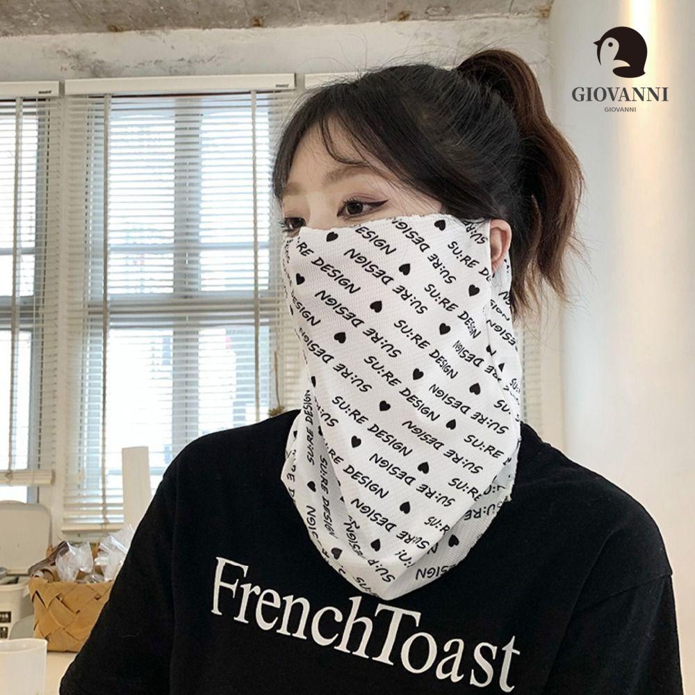 Mặt Nạ Lụa Lạnh Mỏng Thoáng Khí Chống Nắng Họa Tiết Kẻ Sọc / Trái Tim