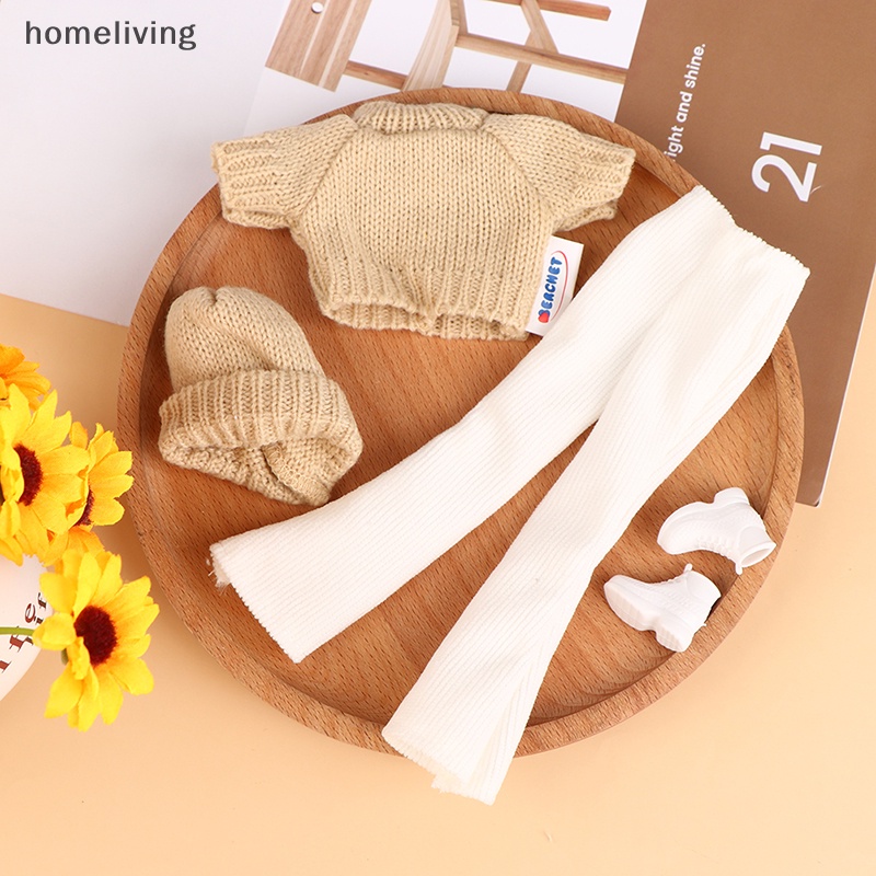 Set Đồ 4 Món Gồm Áo Sweater + Quần + Giày + Mũ Dệt Kim Cho Búp Bê 30cm