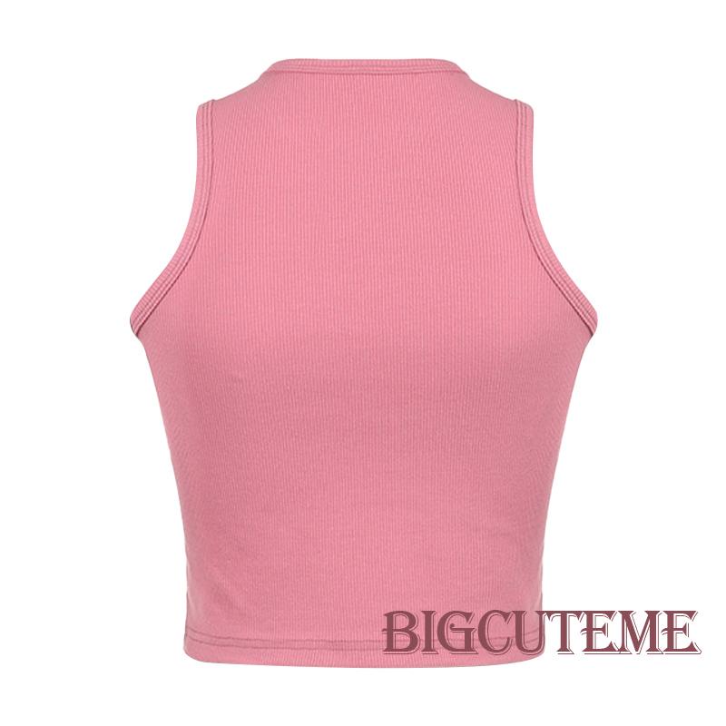 Áo Croptop Sát Nách Cổ Tròn Dáng Ôm In Họa Tiết Trái Tim Ngọt Ngào Thời Trang Mùa Hè Cho Nữ