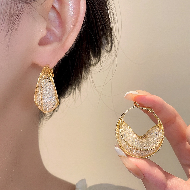 Bông Tai Hình Chữ C Đính Đá zircon Cao Cấp Thời Trang Âu Mỹ Dành Cho Nữ