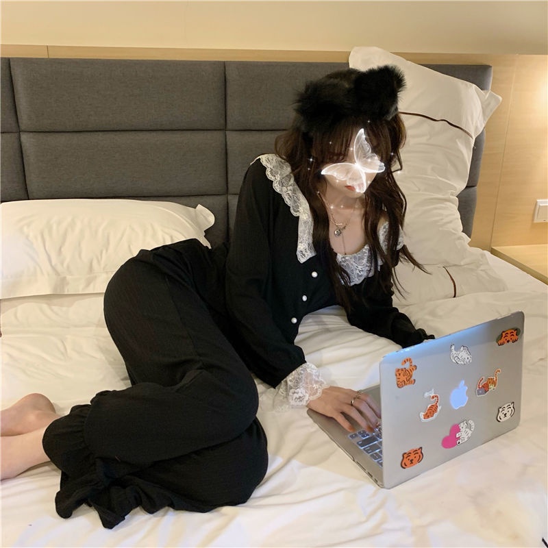 Bộ Đồ Ngủ Màu Sắc Ngọt Ngào Phối Ren Thoải Mái Phong Cách Pháp Thời Trang Cho Nữ