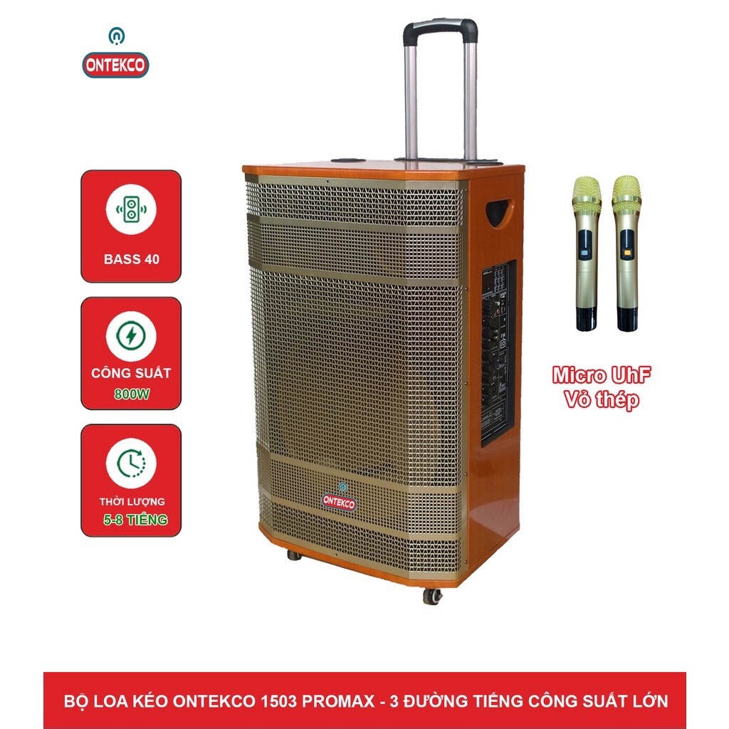 [Mã 159ELHA80K giảm 8% đơn 400KLoa kéo bluetooth ONTEKCO 1502 Và 1503pro - Bass 40CM 3 đường tiếng kèm 2 micro không dây