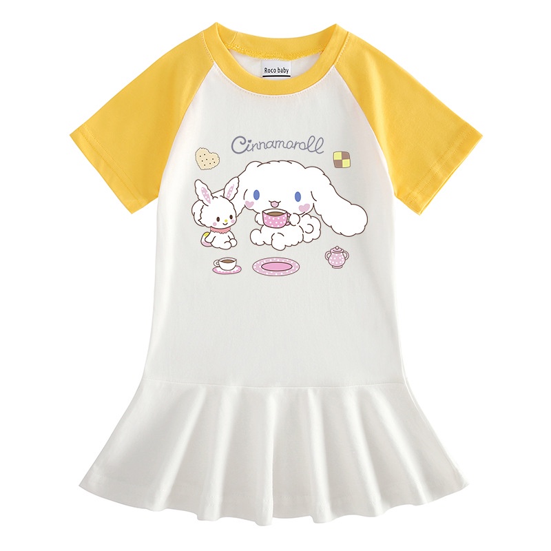 Sanrio kawali cinnamoroll váy xếp ly thoải mái màu sắc tương phản trẻ em quần áo trẻ em ins quà tặng sinh nhật cho trẻ em