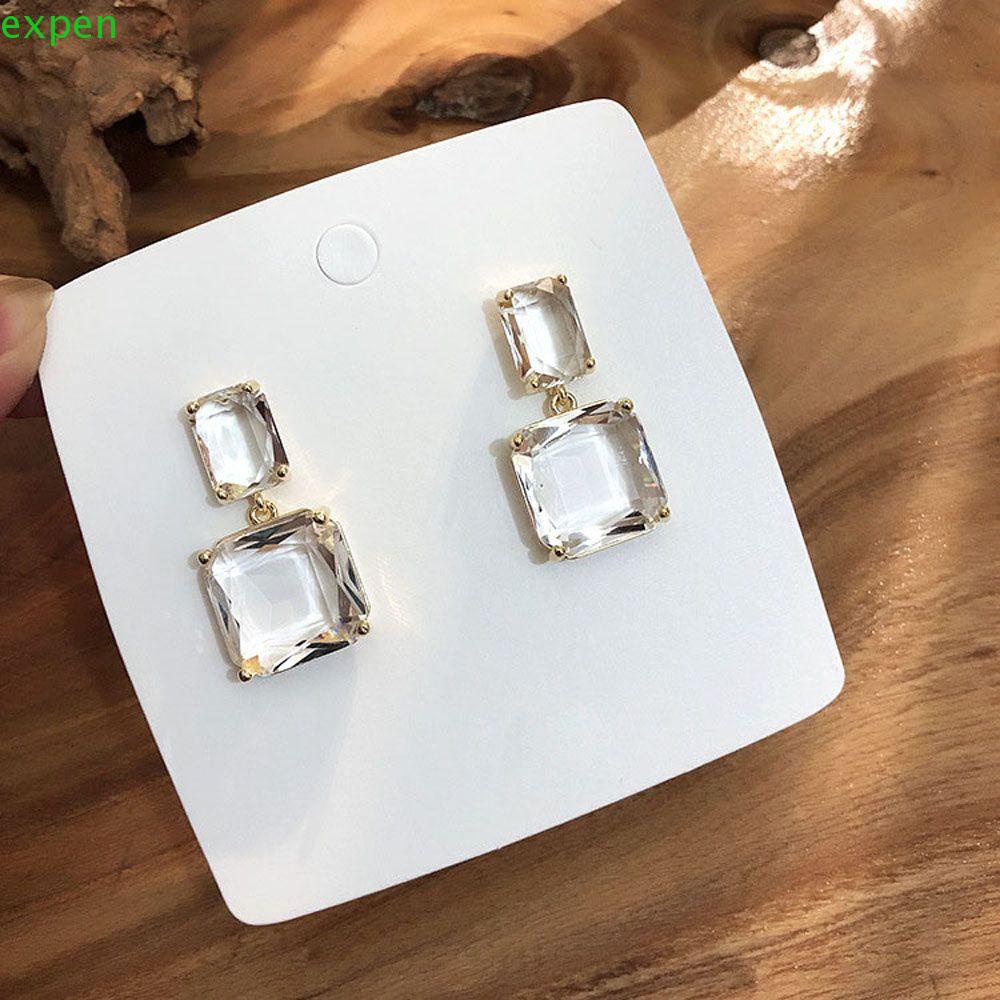 EXPEN Khuyên Tai Dáng Dài Mặt Kính Trong Suốt Phong Cách Hàn Quốc Thanh Lịch