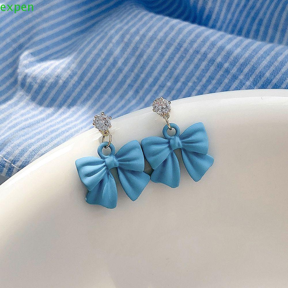 EXPEN Bông Tai Đính Đá Xanh Phong Cách Hàn Quốc Thanh Lịch Cho Nữ