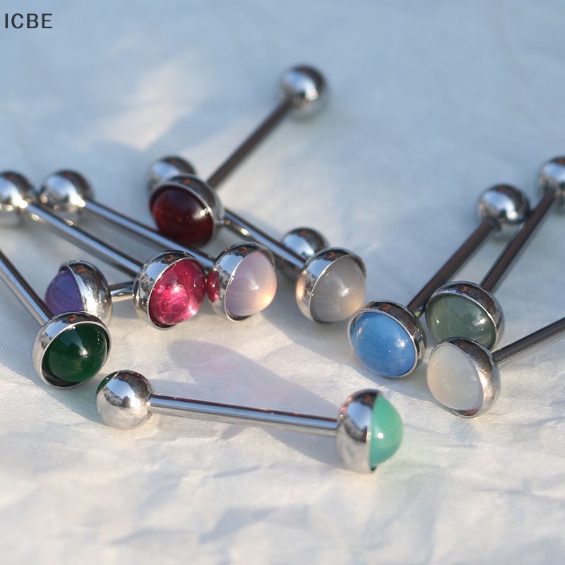 Khuyên Lưỡi Bằng Thép Titan Đính Đá Opal Cho Nữ