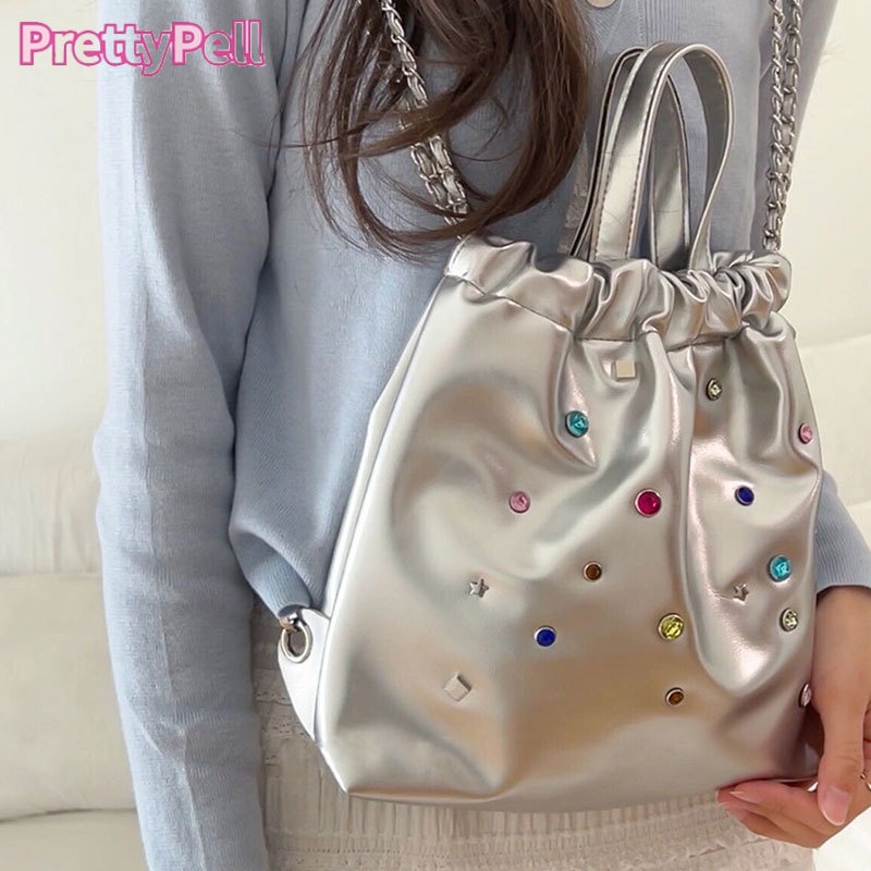 CHIC JOY Ba Lô Dây Rút Đính Đá Nhiều Màu Sắc Phong Cách Hàn Quốc Cho Nữ Sinh