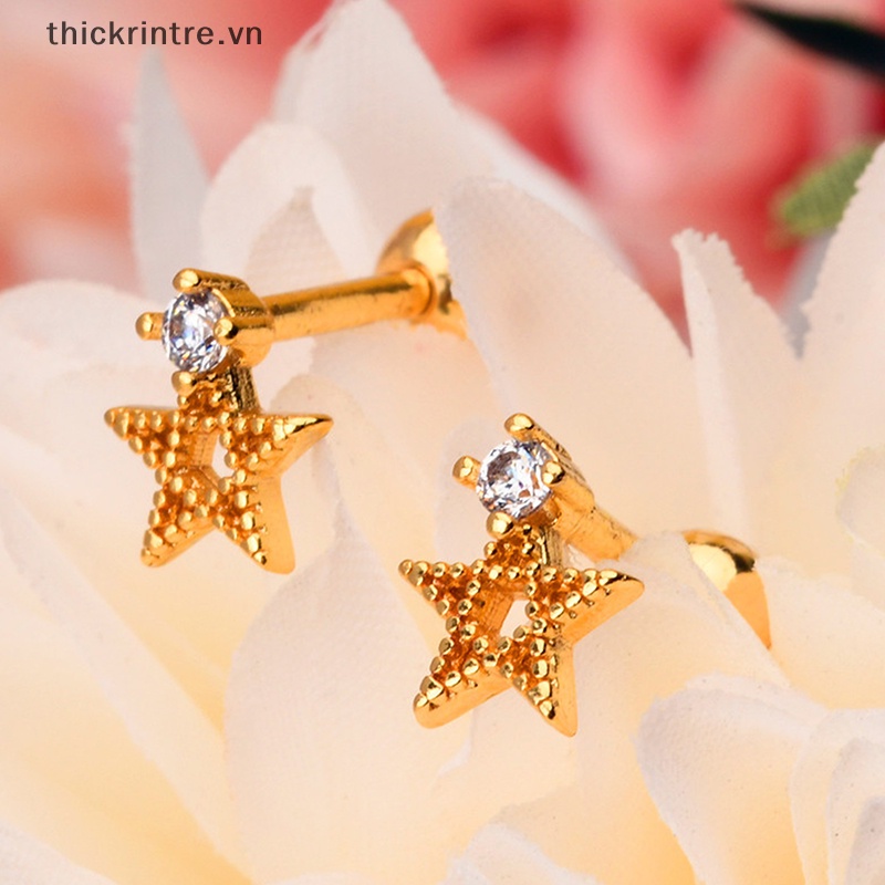 1 Khuyên Tai Xoắn Ốc Đính Đá Zircon Hình Ngôi Sao Năm Cánh