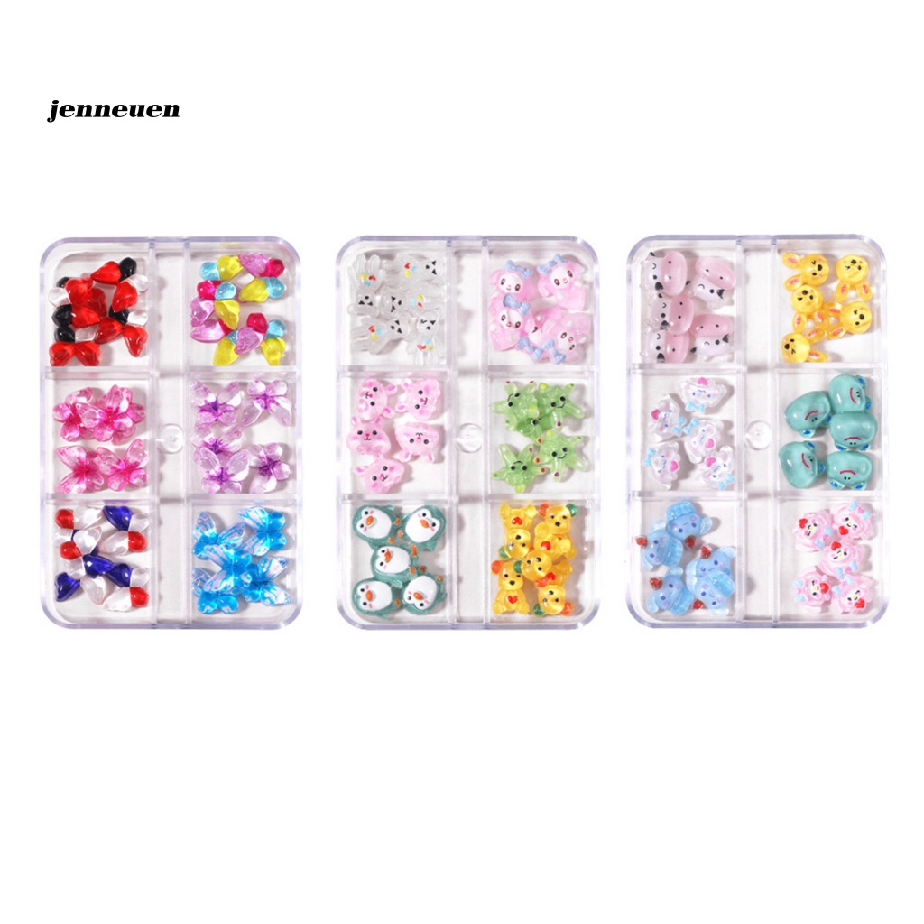 Jen 1 Hộp Nhãn Dán Trang Trí Móng Tay Mini Hình Động Vật / Thỏ / Gấu Bướm / Gấu Đáng Yêu Cho Salon