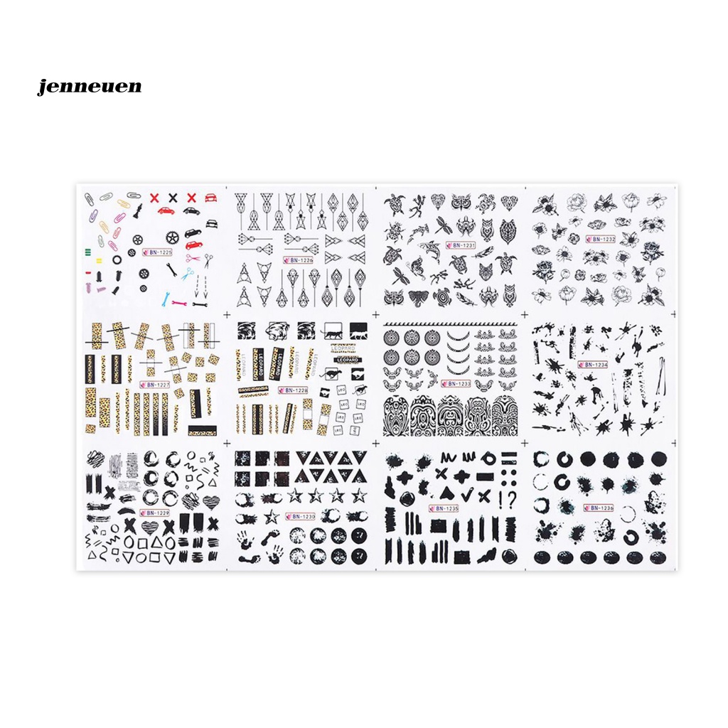 1 Bộ Miếng Dán Móng Tay Dạng Trượt Nước Hình Hoa Lá Màu Đen