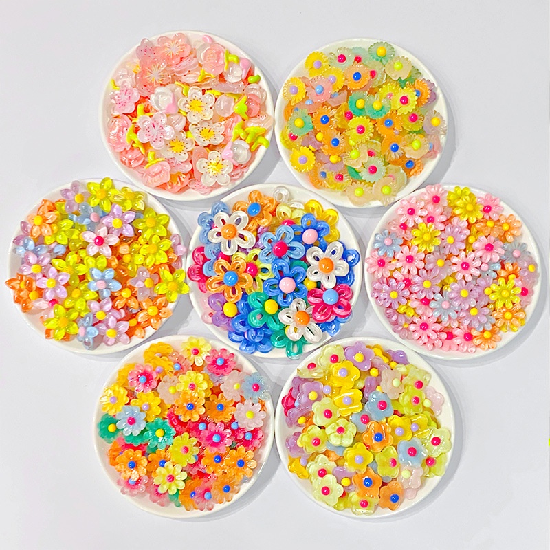 Set 10 / 10 Keo Dán Trang Sức / Kẹp Tóc diy Hình Bông Hoa Bằng Nhựa resin