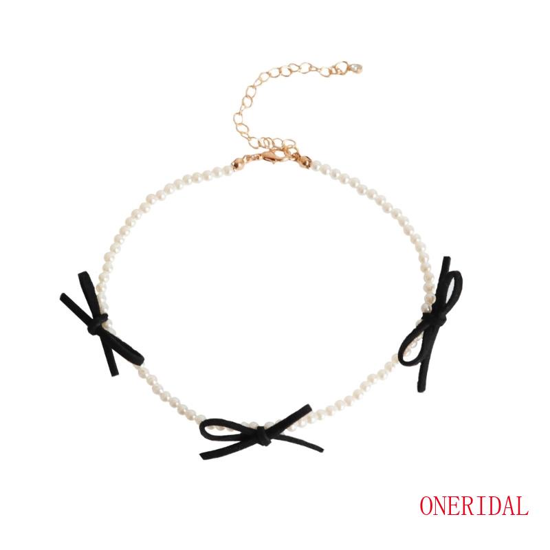 Vòng Cổ Choker Màu Đen Đính Nơ Và Ngọc Trai Nhân Tạo Thời Trang Dành Cho Nữ