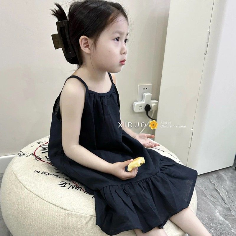 Đầm Công Chúa Hai Dây Mùa Hè Màu Đen Phong Cách Nhật Hàn Thời Trang Cho Bé Gái