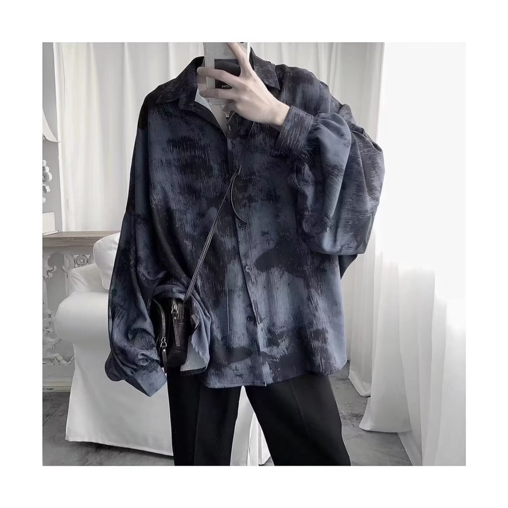 Áo sơ mi tay dài dáng rộng phong cách Harajuku Hong Kong thời trang mùa thu cho nam và nữ M-2XL