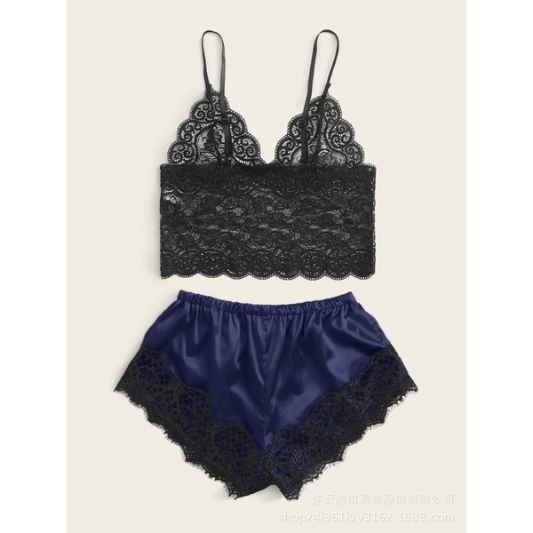 Bộ Đồ Ngủ Quần Lụa Áo Ren Gợi Cảm Quyến Rũ T490 [CWEAR.SEXY_ĐỒ NGỦ & NỘI Y CAO CẤP] | BigBuy360 - bigbuy360.vn