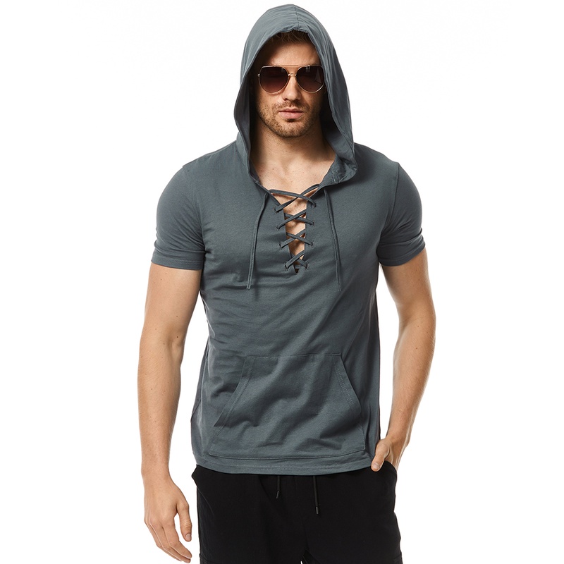 Áo Thun cotton Nam Ngắn Tay Có Mũ Trùm Đầu Thời Trang