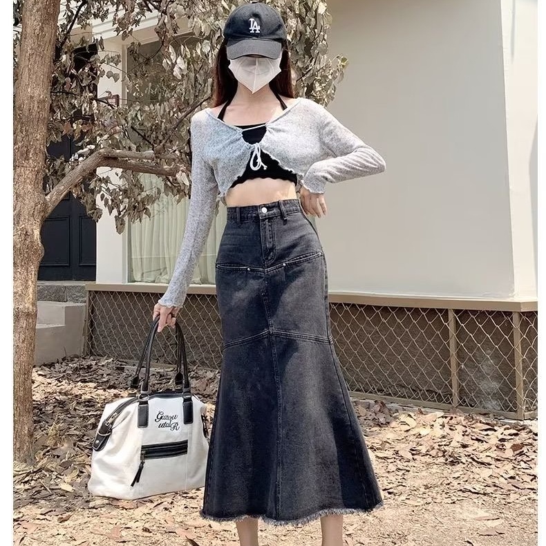 Chân Váy Denim Chữ a Lưng Cao Màu Đen Thời Trang Xuân Thu Cho Nữ
