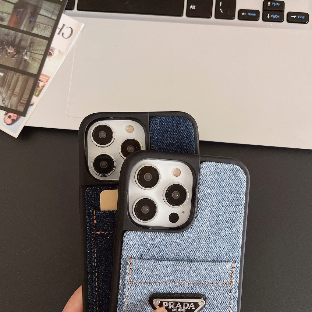 Ốp Điện Thoại Vải denim Có Ngăn Đựng Thẻ Cho Iphone 15promax 14 13 12 pro max xsmax xr x xs 7 8 plus se2020