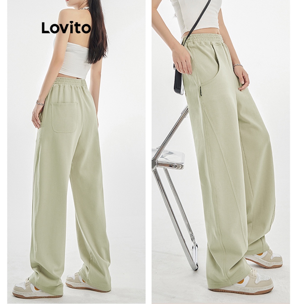 Quần dài Lovito màu trơn có túi cơ bản phong cách thường ngày cho nữ LNA07152