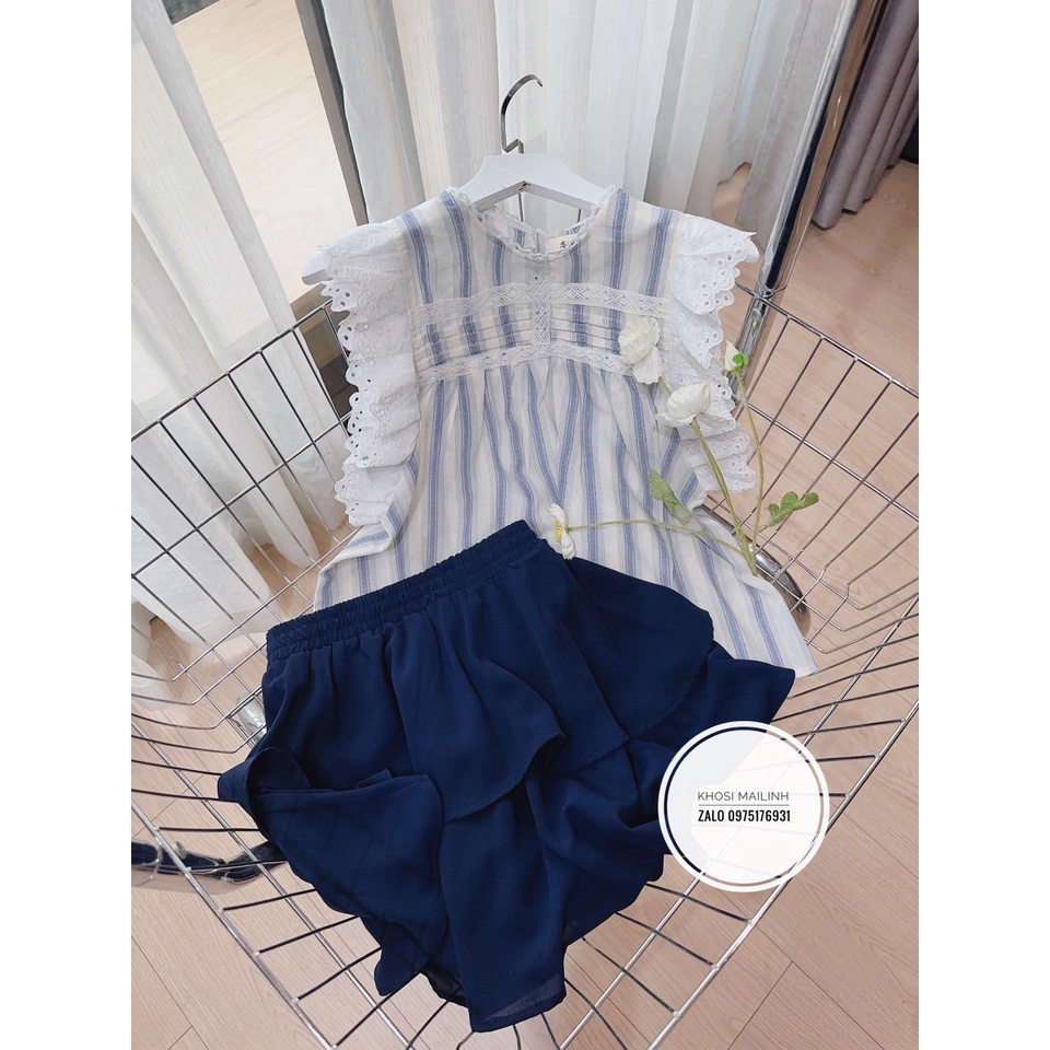 ✨FULLSET✨Set áo kẻ bèo quần xanh