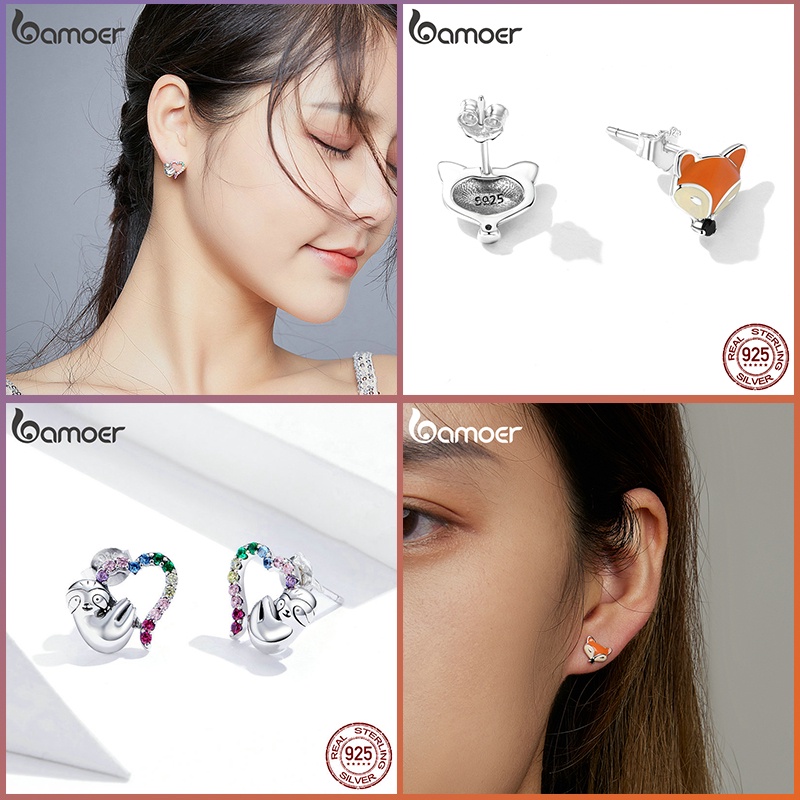 Khuyên tai dạng hạt BAMOER bạc sterling 925 thiết kế động vật ngộ nghĩnh thời trang làm quà tặng cho nữ