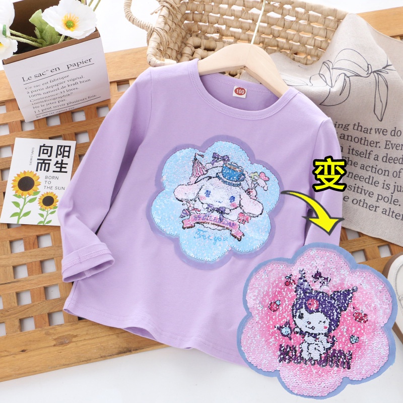 Áo sơ mi cho bé gái 1-8 tuổi sequins phim hoạt hình cotton áo sơ mi công chúa áo sơ mi trẻ em cô gái tay áo dài quần áo cô gái quần áo thời trang