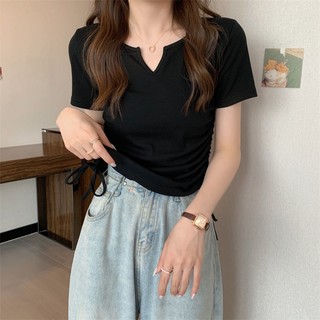 Áo Thun Tay Ngắn Cổ Chữ V Dáng Ôm Đơn Giản Thời Trang Cao Cấp Cho Nữ