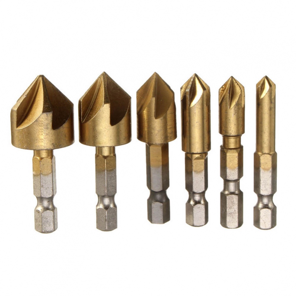 Mũi Khoan 90 Độ Bằng Kim Loại Màu Vàng Đồng 1 / 4Inch 5 Rãnh