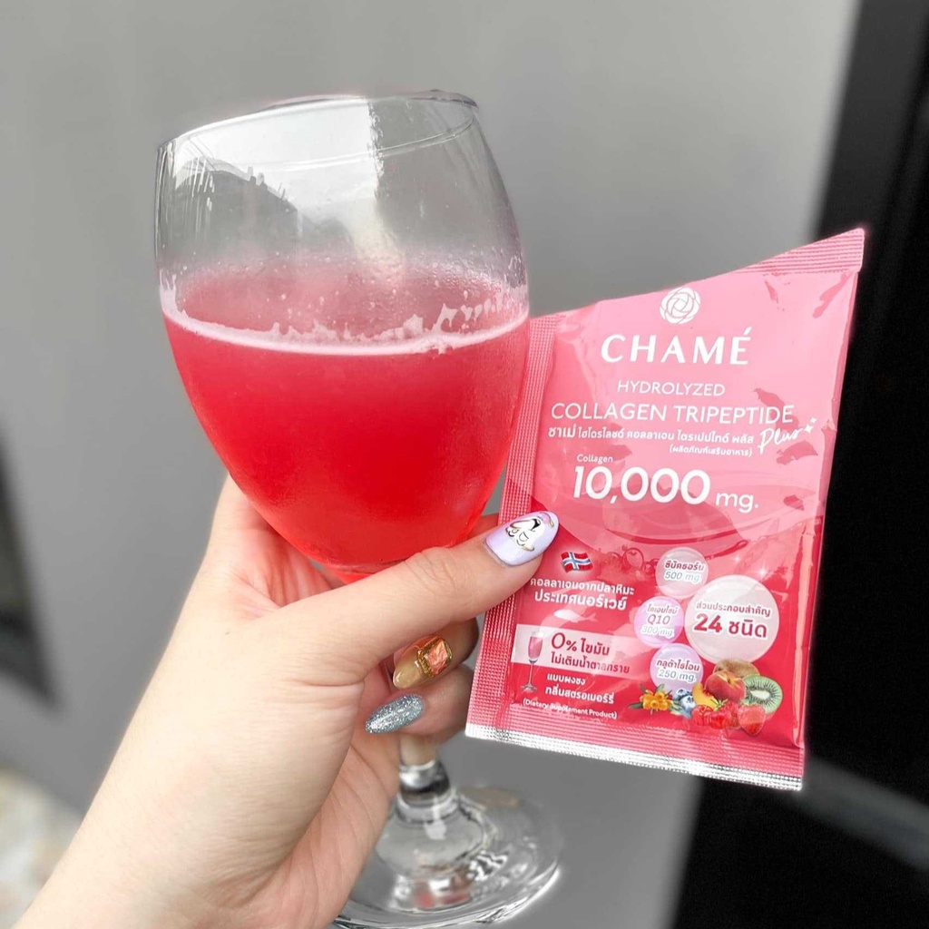 Bột hòa tan bổ sung Collagen CHAMÉ Hydrolyzed Collagen Tripeptide Plus 10.000mg và các thành phần dưỡng da Thái Lan
