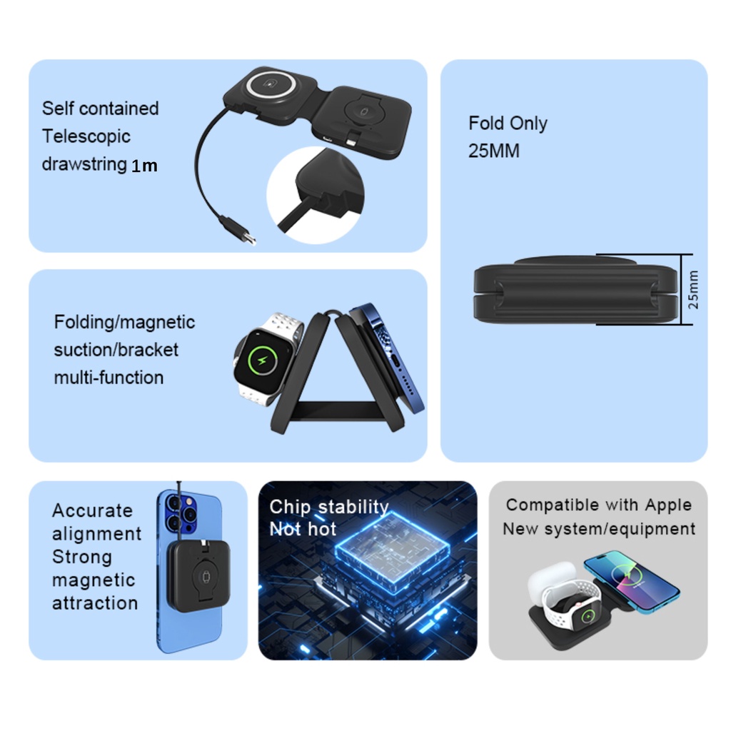 Đế Sạc Nhanh Không Dây 3 Trong 1 15W Cho iPhone 14 / 13 / 12 Pro Max / Pro / XS Max / XR / 8 / 7 Plus Và AirPods 1 / 2 / 3 / Pro