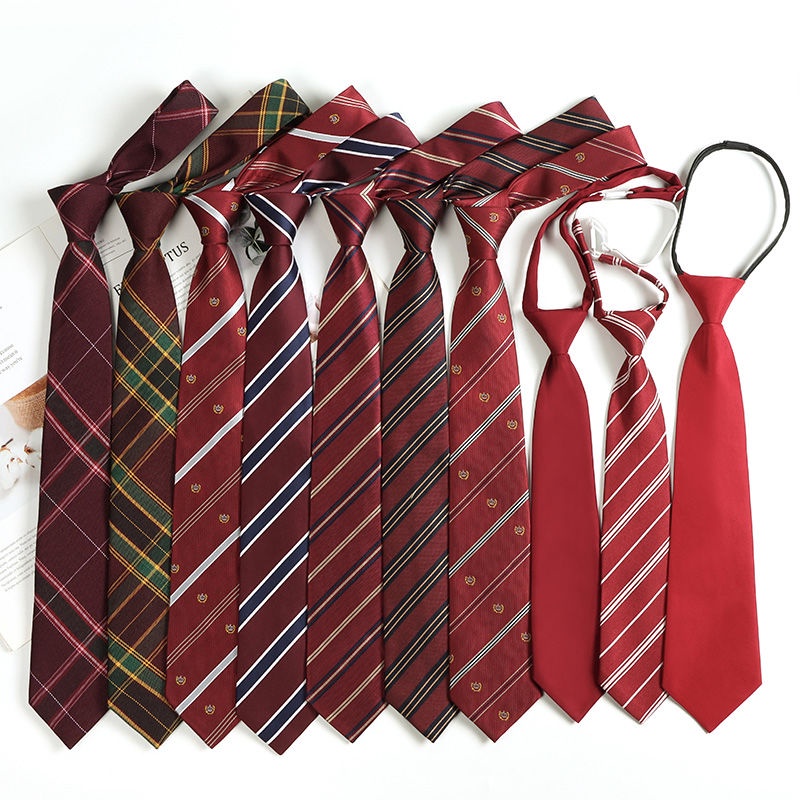 Cà Vạt Kẻ Sọc Đỏ Rượu Vang Có Khóa Kéo Làm Bằng Tay Phong Cách Preppy Cho Chú Rể