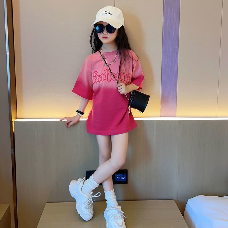 Miyababy Quần áo bé gái áo thun cotton gradient in hoạt hình thời trang mùa hè