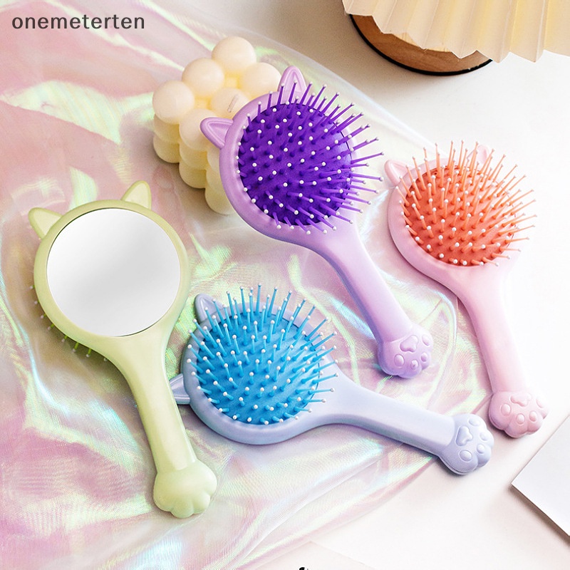 Lược Chải Tóc Mini Kèm Gương Trang Điểm Hình Tai Mèo Hoạt Hình Dễ Thương