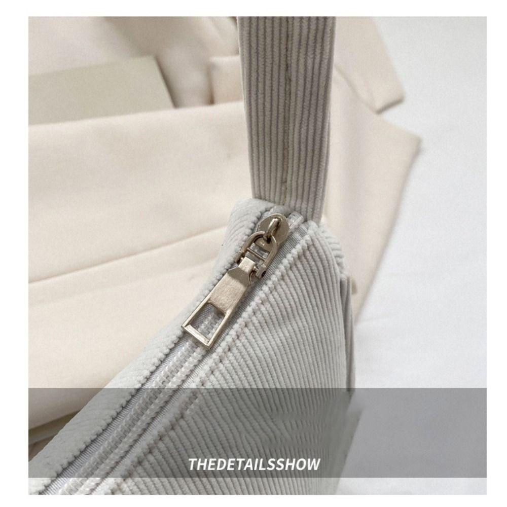 Túi Xách Đeo Dưới Cánh Tay Vải Nhung Kẻ Màu Trơn Có Khóa Kéo Kiểu Vintage Hàn Quốc Cho Nữ