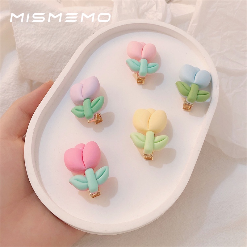Kẹp Tóc Mái Mặt Nhám Hình Hoa Tulip Màu Sắc Ngọt Ngào Cho Nữ