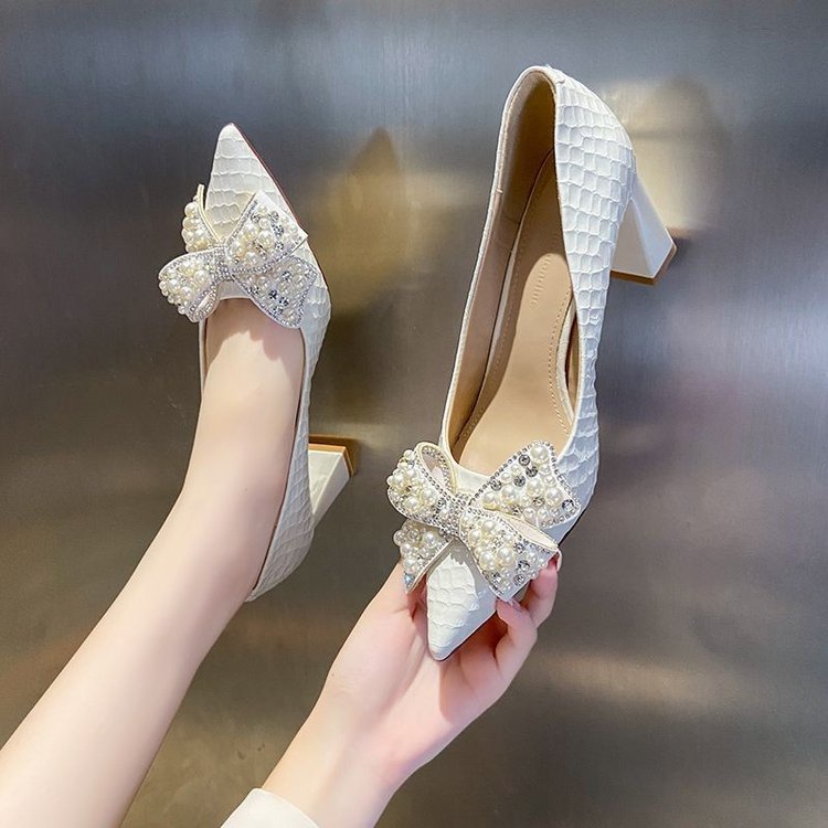 Giày Cao Gót Mũi Nhọn Đính Nơ Xinh Xắn Thời Trang Cho Nữ Size 34-39