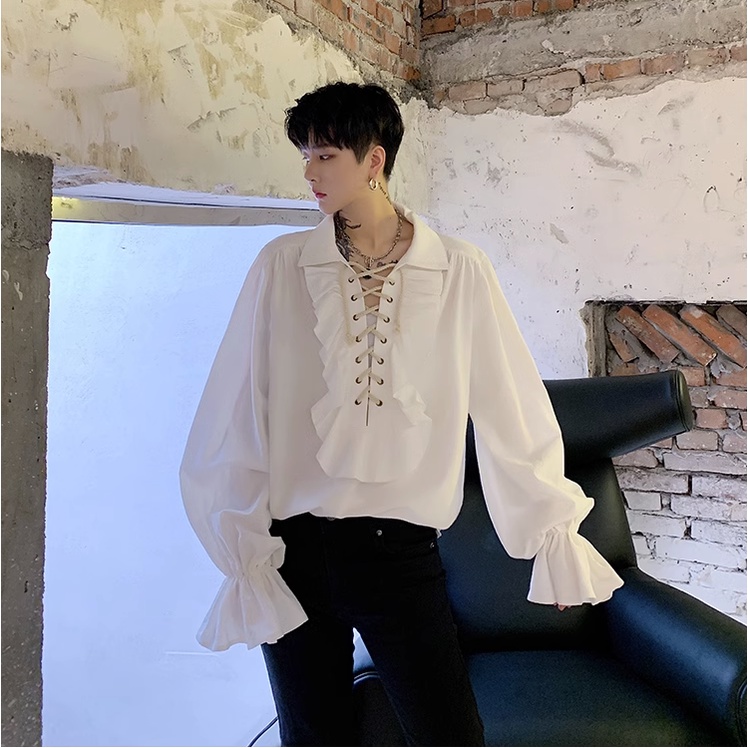 Áo Sơ Mi Tay Dài Phối Dây Rút Phong Cách Âu Mỹ Thời Trang Cho Nam Sơ Mi Trắng Lụa áo đen Nam áo Sơ Mi Basic áo Thời Trang Nam Sơ Mi Hawaii áo Sơ Mi Trắng Cộc Tay