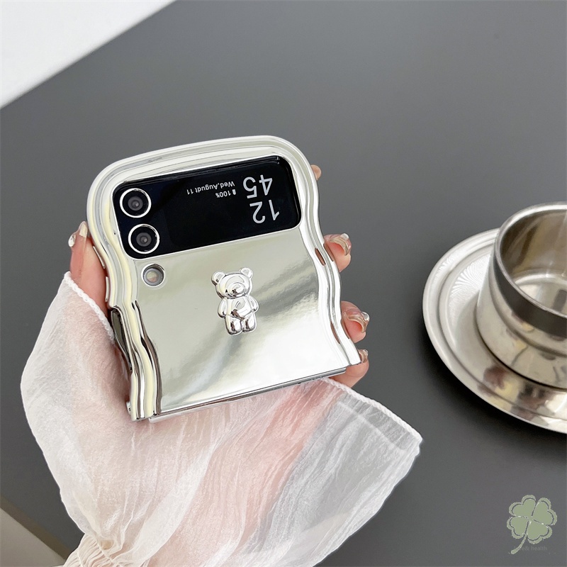 Ốp Điện Thoại Silicone Mềm Mạ Điện Hình Gấu 3D Cho Samsung Galaxy Z Flip 5 Flip 4 Flip 3 Samsung Z Flip 4 5 3