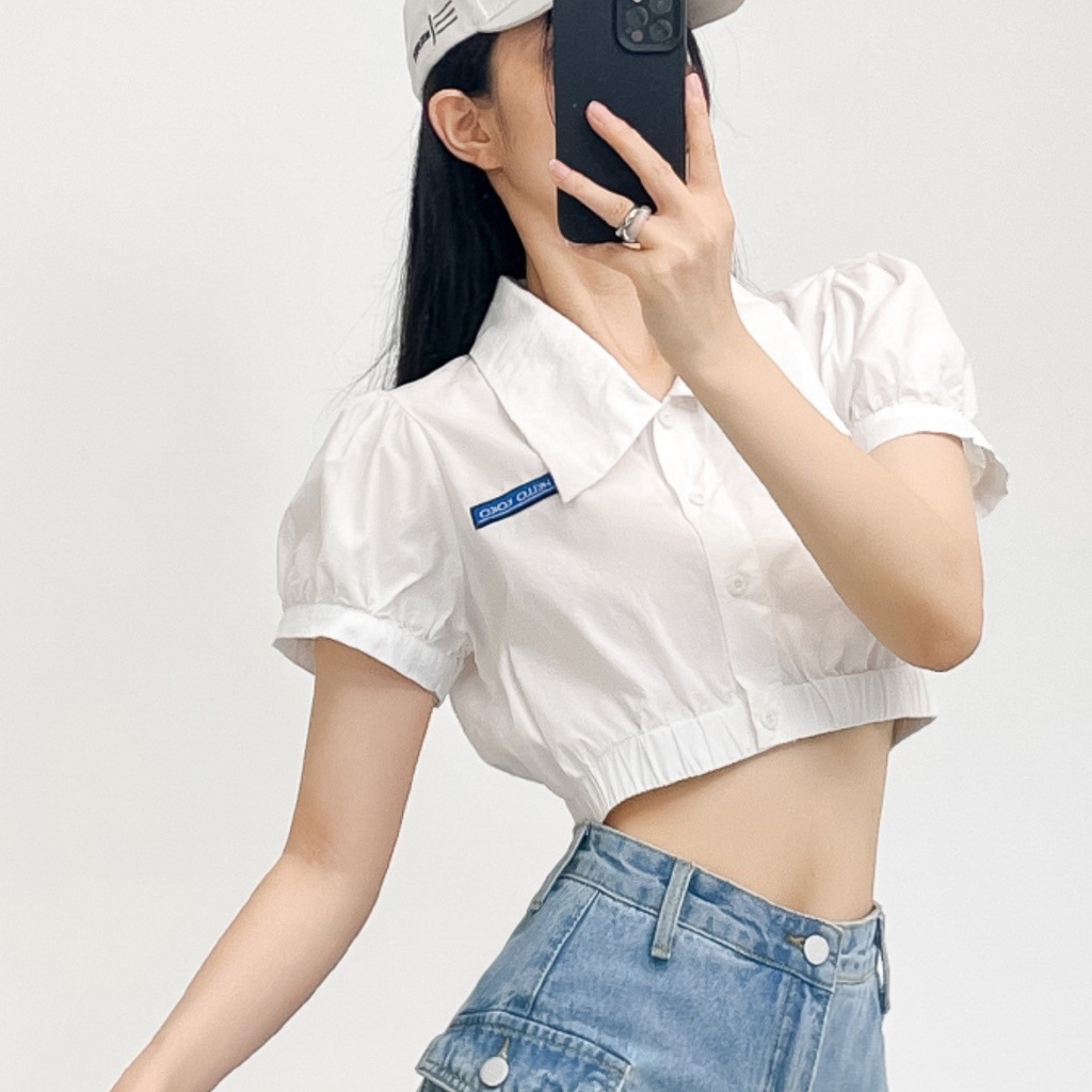 Áo Croptop Ngắn Tay Phong Cách Hàn Quốc Thời Trang Cho Nữ