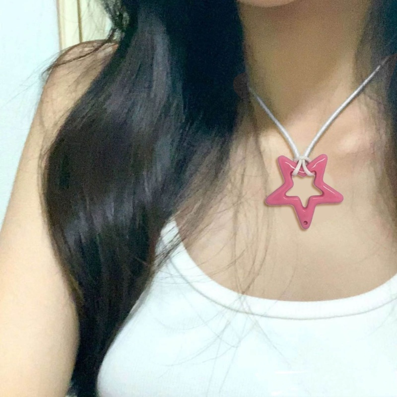 ✿ Dây Chuyền choker Mặt Ngôi Sao Năm Cánh Rỗng dopamine Màu Hồng y2k