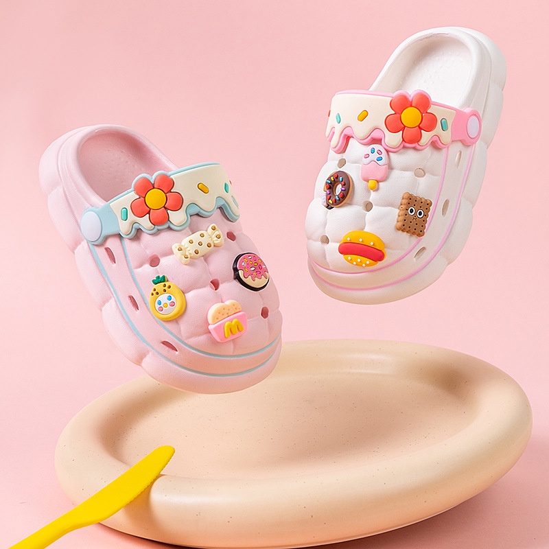 Giày Crocs EVA Gọn Nhẹ Đục Lỗ Hình Hoa Dễ Thương DIY Cho Bé Trai Bé Gái Sơ Sinh Đi Biển