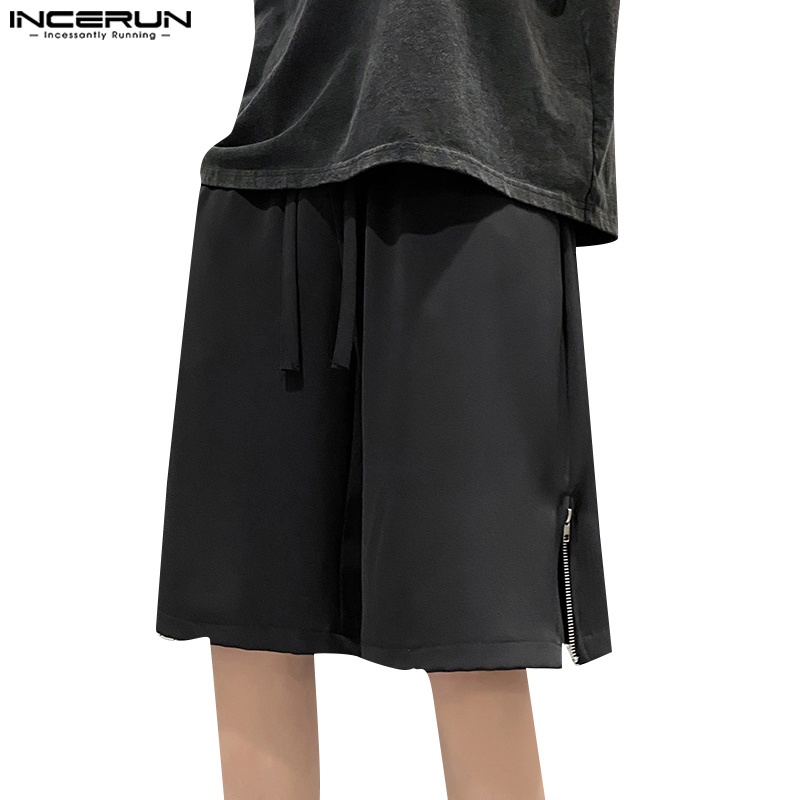 INCERUN Quần Short Dây Rút Phối Khóa Kéo Đơn Giản Thời Trang Hàn Quốc Cho Nam