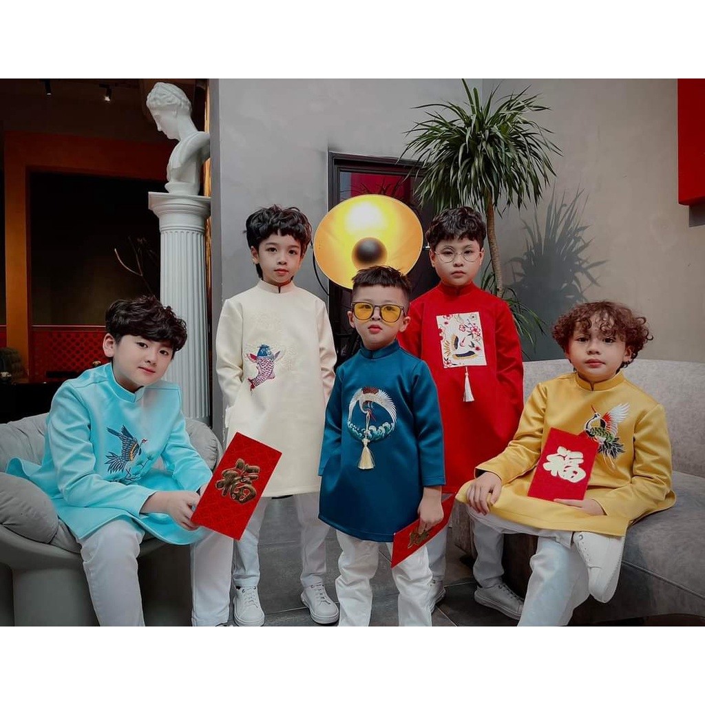 Áo dài bé trai chất liệu Tafta nhiều màu - Áo dài TC - BT02