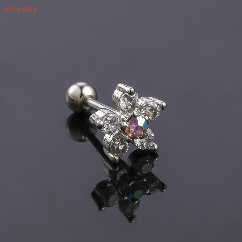 1 Khuyên Tai Xoắn Ốc Đính Đá Zircon Hình Hoa Đơn Giản Thời Trang Dự Tiệc Cho Bạn Gái