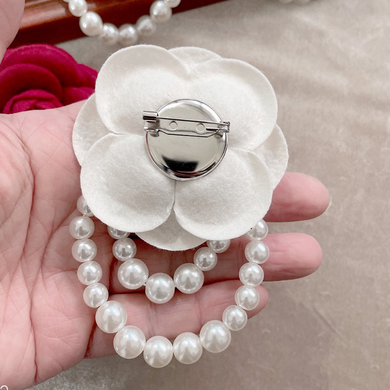 Ghim Cài Áo Hình Hoa Trà Đính Ngọc Trai Giả Phong Cách Vintage Thời Trang