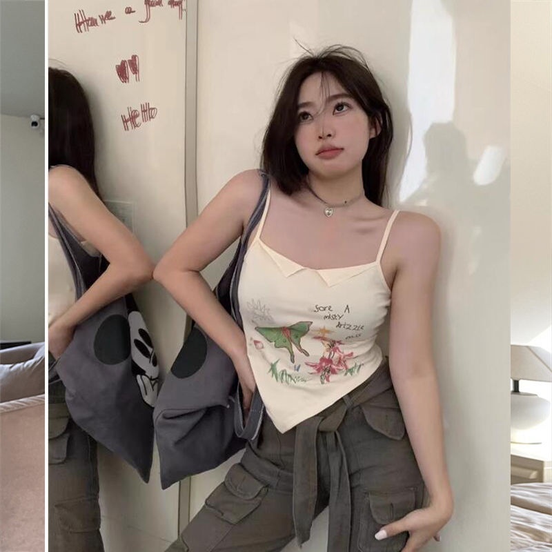 Áo Dệt Kim Hai Dây Dáng Ngắn In Họa Tiết Bướm Thời Trang Mùa Hè Hàng