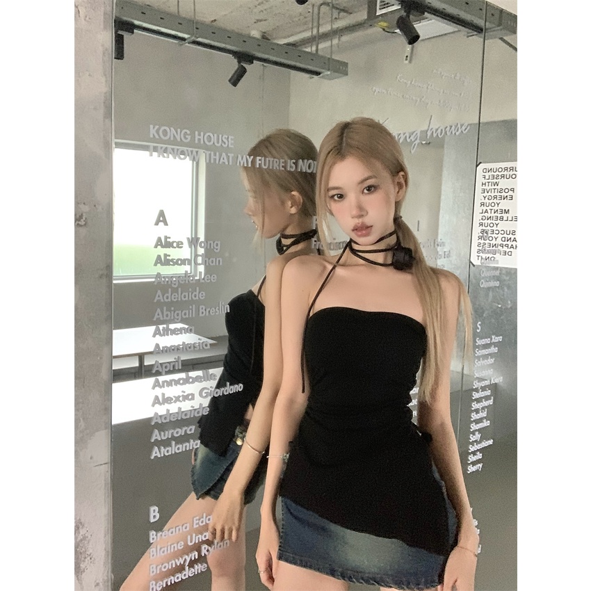 Áo Hai Dây Dáng Ngắn Phong Cách Hàn Quốc Thời Trang Quyến Rũ Cho Nữ