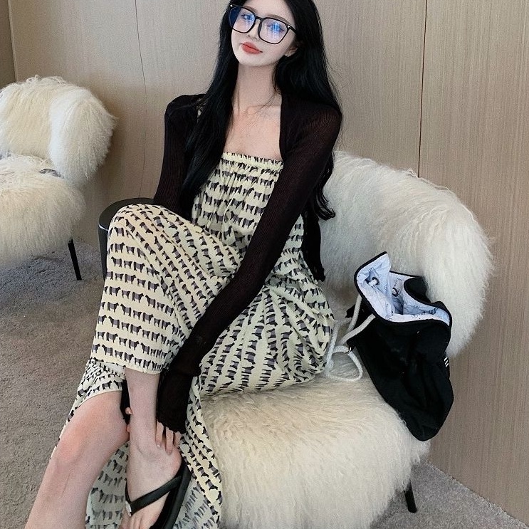 Set Đầm Chữ A Dáng Rộng + Áo Khoác Cardigan Thiết Kế Mới Thời Trang Theo Phong Cách Hồng Kông Cho